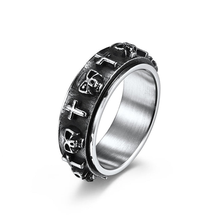 Christianartworkshop Modern Style Skull Cross Spinner Titanium Steel Ring - image 3