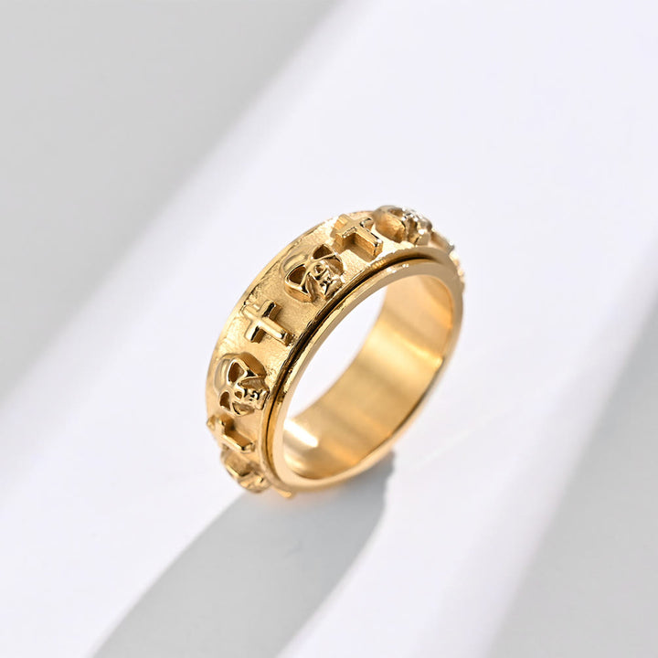 Christianartworkshop Modern Style Skull Cross Spinner Titanium Steel Ring - Gold - UK Size Z（US 13） - image 4