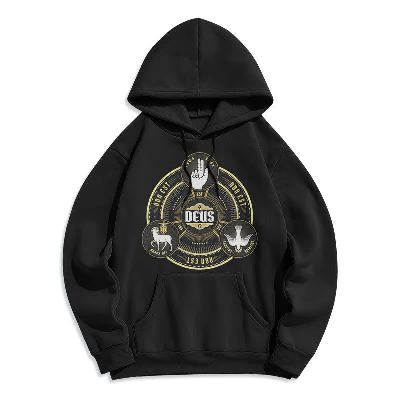 Classic Style Holy Trinity Deus Emblem Fleece Lined Polyester Hoodie - Black - 2XL - image 0