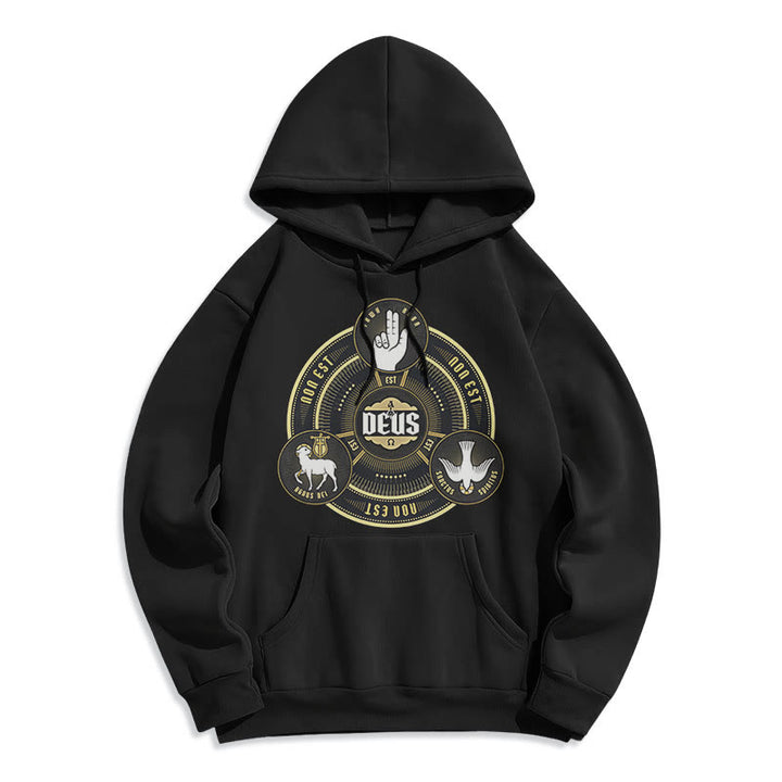 Classic Style Holy Trinity Deus Emblem Fleece Lined Polyester Hoodie - Black - 2XL - image 0