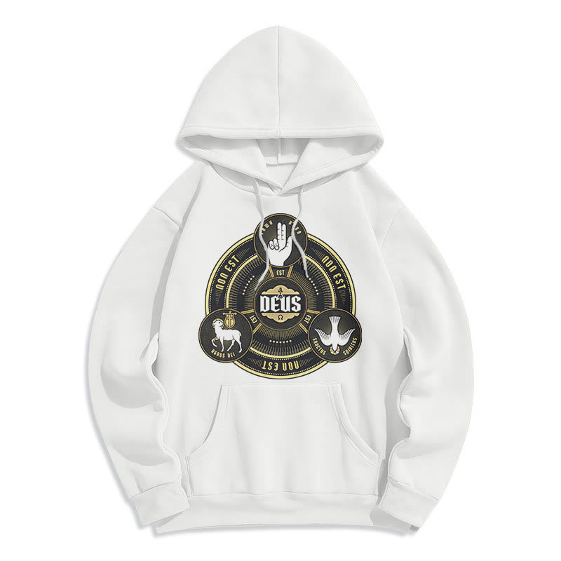 Classic Style Holy Trinity Deus Emblem Fleece Lined Polyester Hoodie