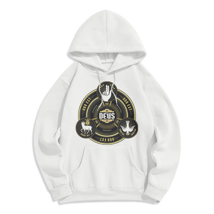 Classic Style Holy Trinity Deus Emblem Fleece Lined Polyester Hoodie