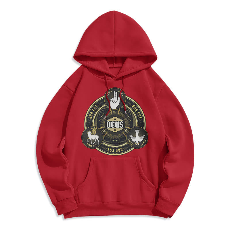 Classic Style Holy Trinity Deus Emblem Fleece Lined Polyester Hoodie - Red - 2XL - image 35