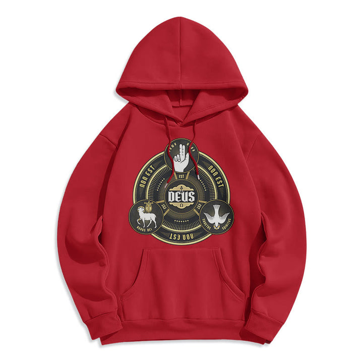 Classic Style Holy Trinity Deus Emblem Fleece Lined Polyester Hoodie - Red - 2XL - image 35