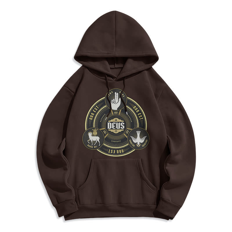 Classic Style Holy Trinity Deus Emblem Fleece Lined Polyester Hoodie - Brown - 2XL - image 15