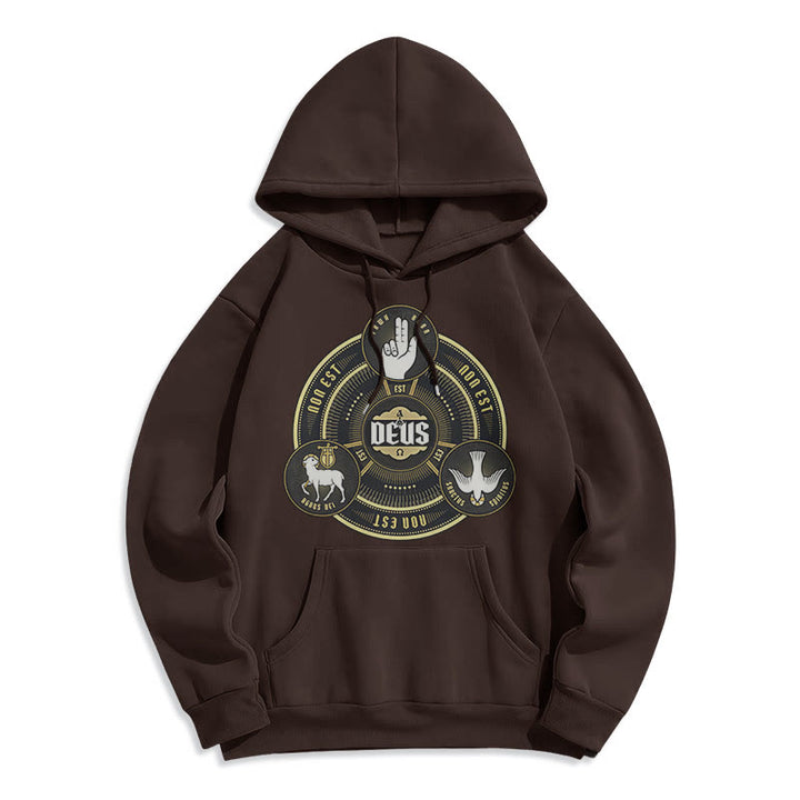 Classic Style Holy Trinity Deus Emblem Fleece Lined Polyester Hoodie - Brown - 2XL - image 15