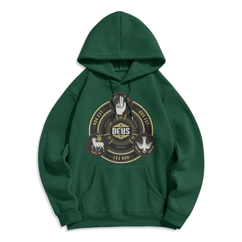 Classic Style Holy Trinity Deus Emblem Fleece Lined Polyester Hoodie