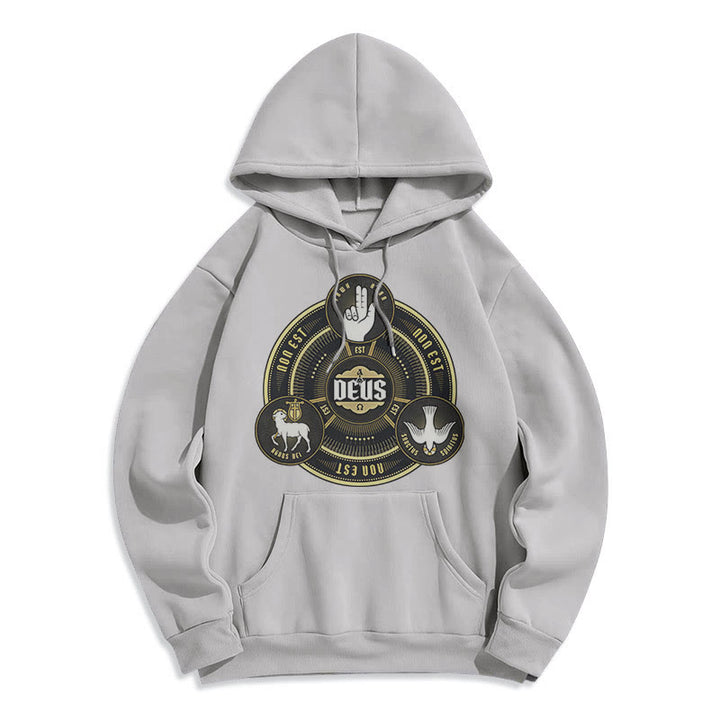 Classic Style Holy Trinity Deus Emblem Fleece Lined Polyester Hoodie