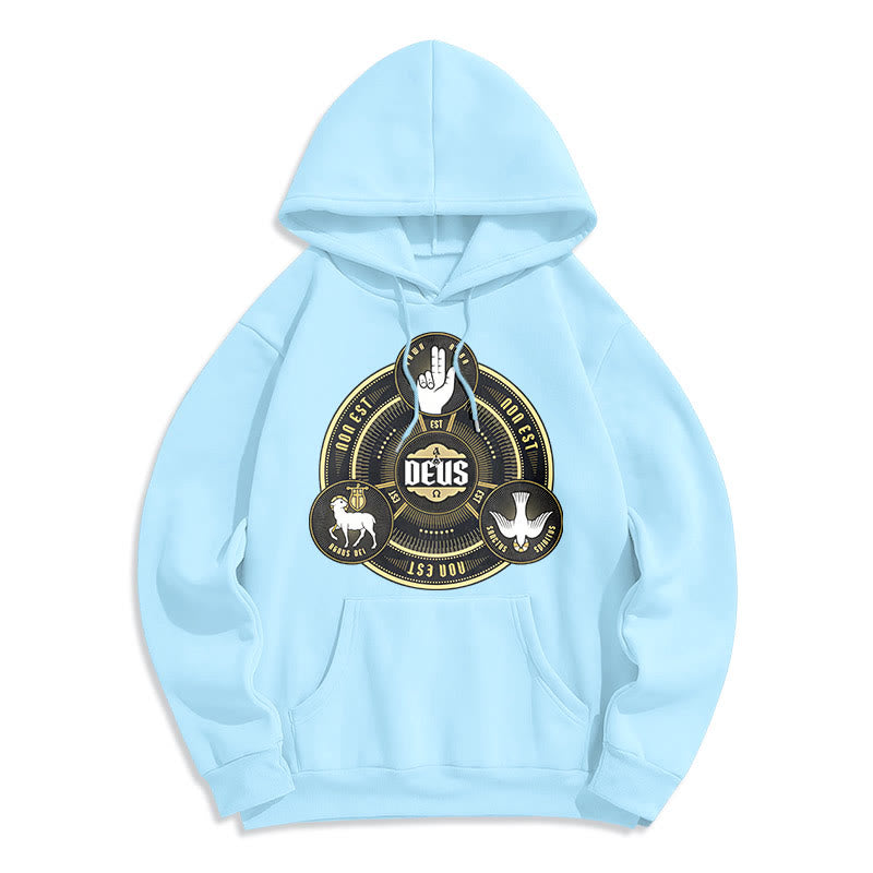 Classic Style Holy Trinity Deus Emblem Fleece Lined Polyester Hoodie