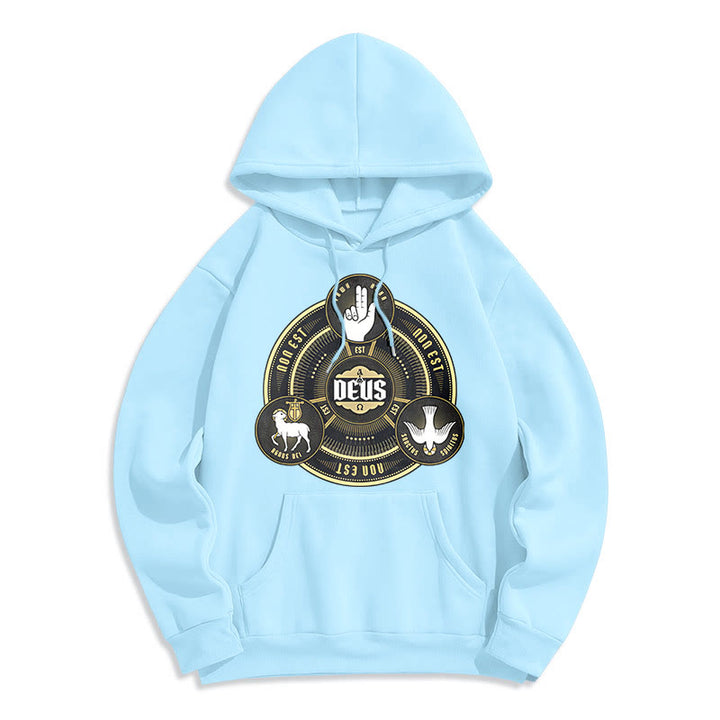 Classic Style Holy Trinity Deus Emblem Fleece Lined Polyester Hoodie