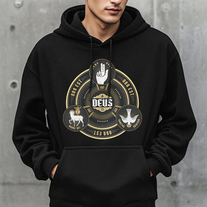 Classic Style Holy Trinity Deus Emblem Fleece Lined Polyester Hoodie