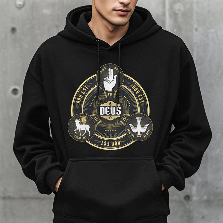 Classic Style Holy Trinity Deus Emblem Fleece Lined Polyester Hoodie