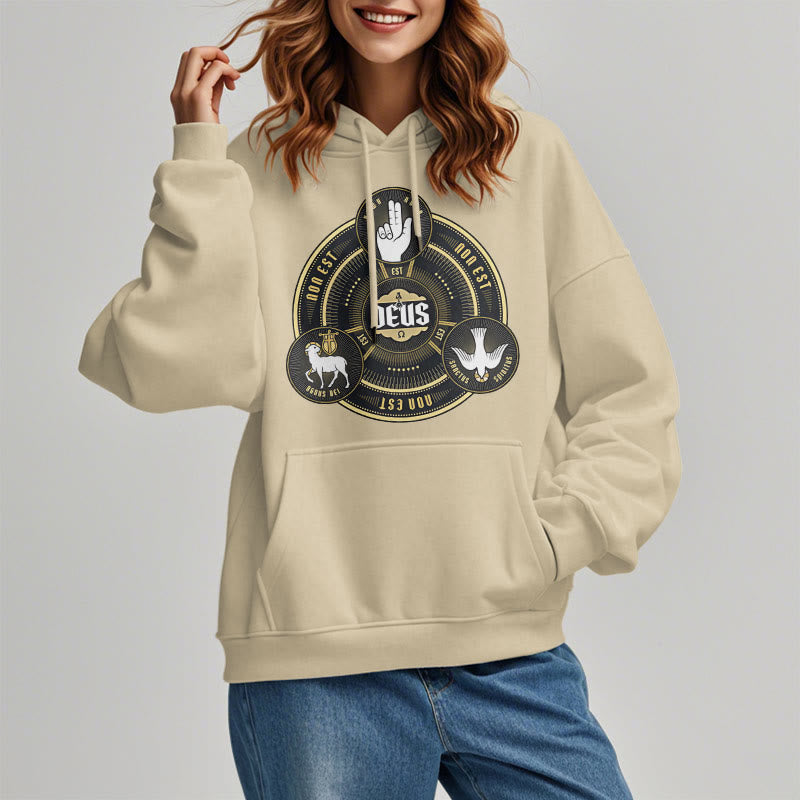 Classic Style Holy Trinity Deus Emblem Fleece Lined Polyester Hoodie