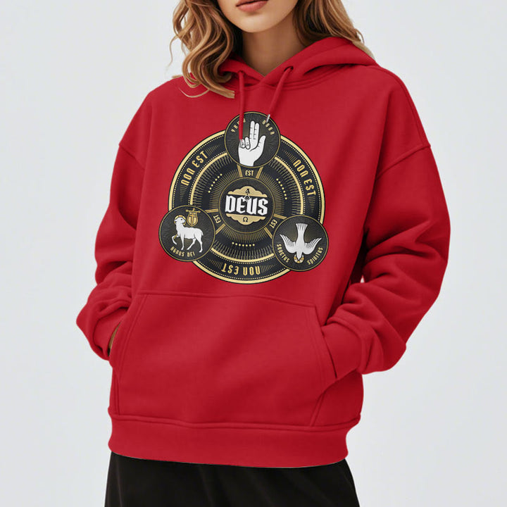 Classic Style Holy Trinity Deus Emblem Fleece Lined Polyester Hoodie