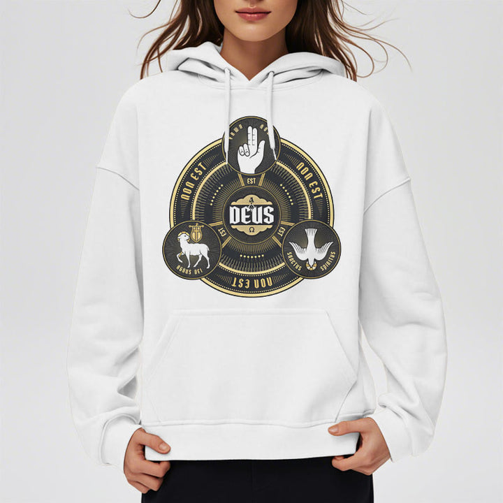 Classic Style Holy Trinity Deus Emblem Fleece Lined Polyester Hoodie