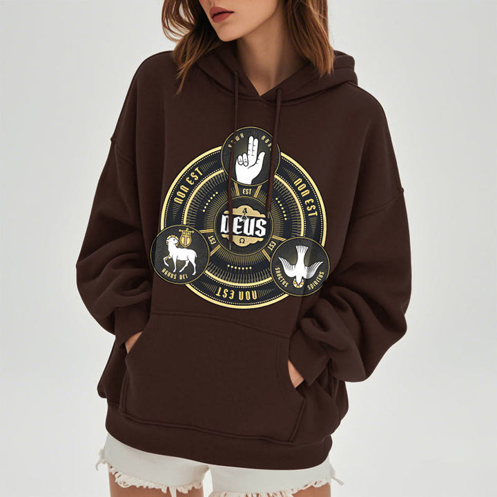 Classic Style Holy Trinity Deus Emblem Fleece Lined Polyester Hoodie
