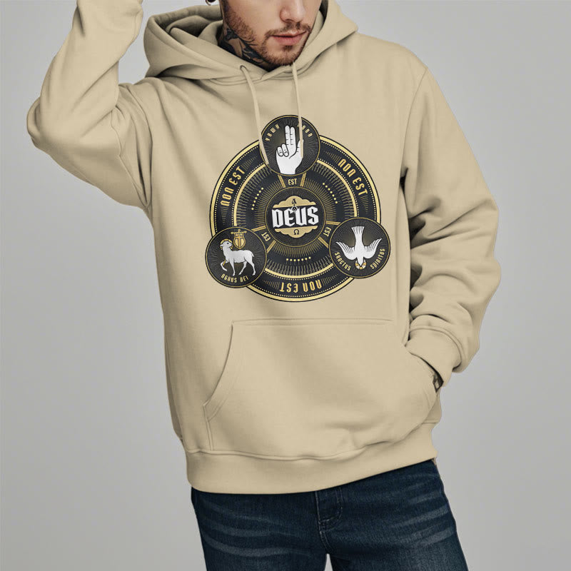 Classic Style Holy Trinity Deus Emblem Fleece Lined Polyester Hoodie