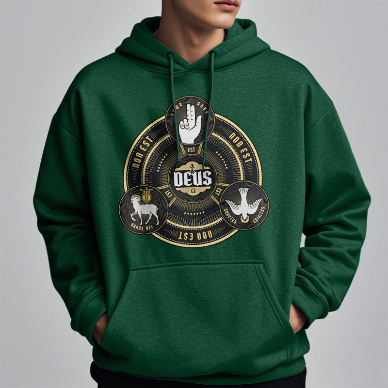 Classic Style Holy Trinity Deus Emblem Fleece Lined Polyester Hoodie
