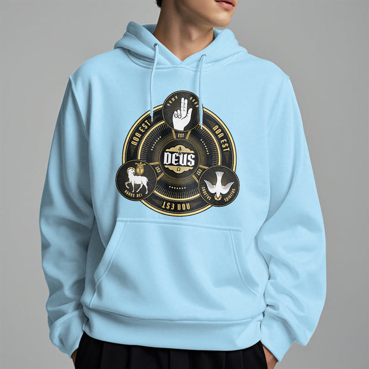 Classic Style Holy Trinity Deus Emblem Fleece Lined Polyester Hoodie