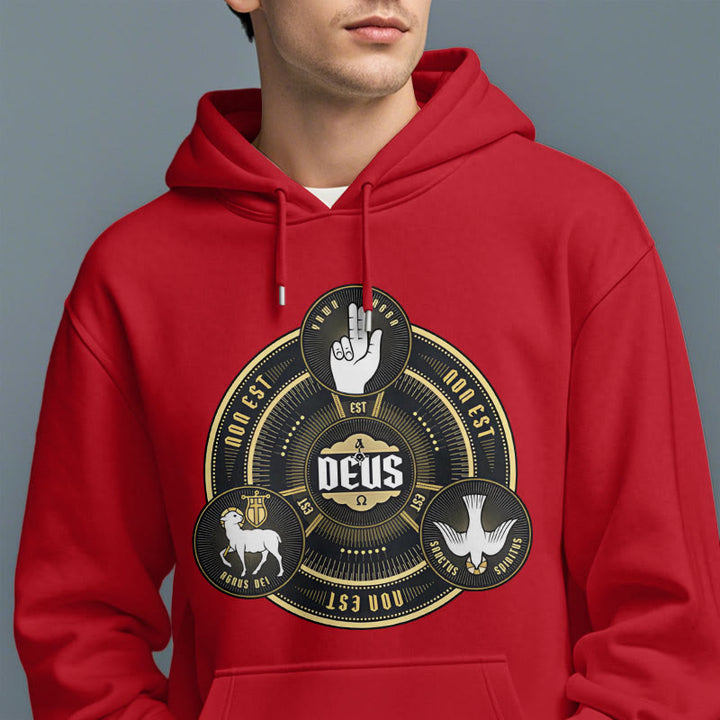 Classic Style Holy Trinity Deus Emblem Fleece Lined Polyester Hoodie