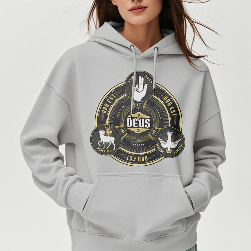Classic Style Holy Trinity Deus Emblem Fleece Lined Polyester Hoodie