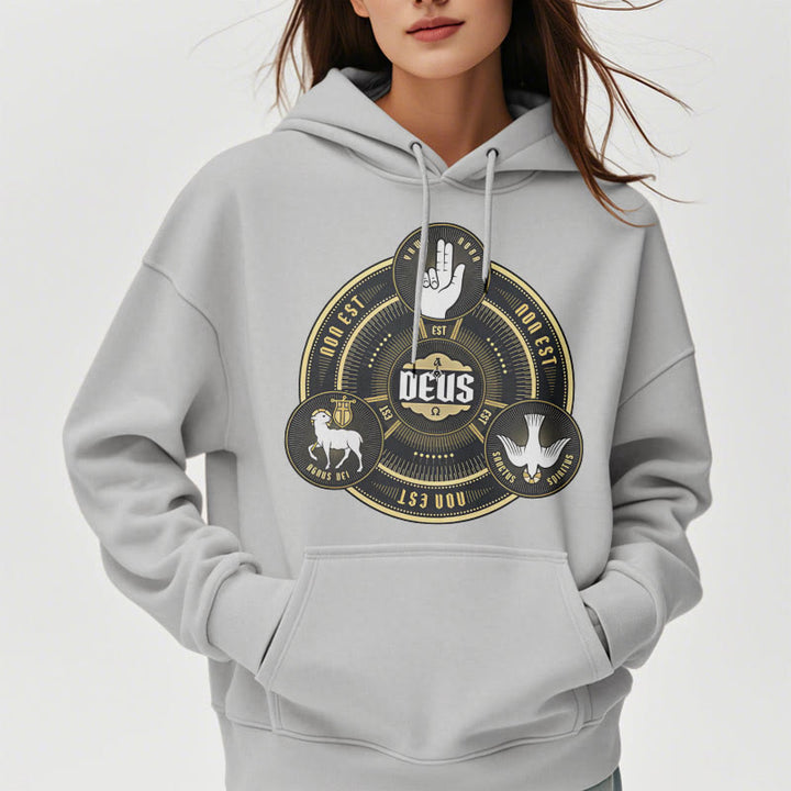 Classic Style Holy Trinity Deus Emblem Fleece Lined Polyester Hoodie