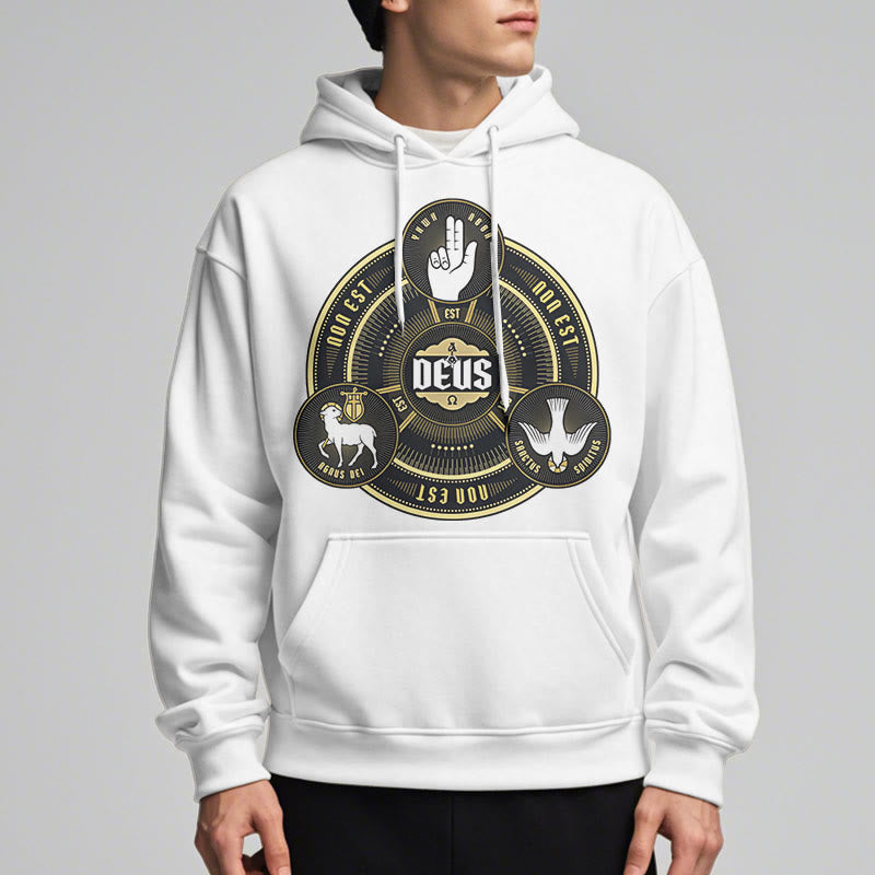 Classic Style Holy Trinity Deus Emblem Fleece Lined Polyester Hoodie