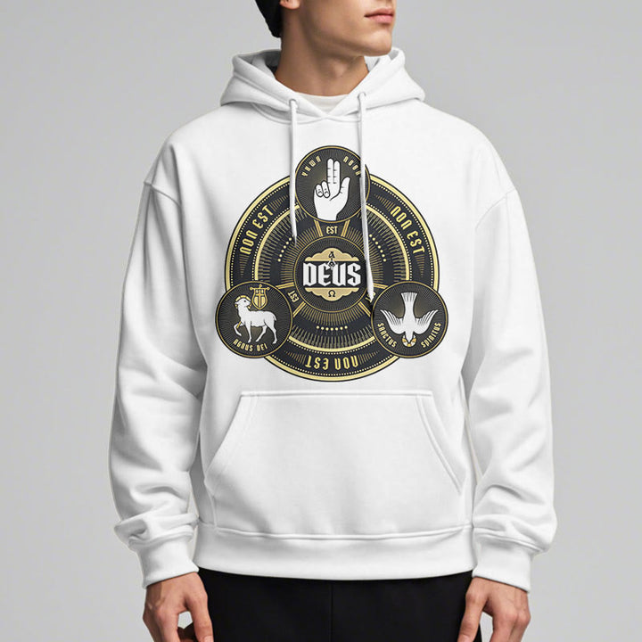 Classic Style Holy Trinity Deus Emblem Fleece Lined Polyester Hoodie