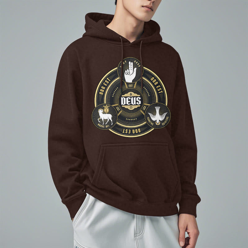 Classic Style Holy Trinity Deus Emblem Fleece Lined Polyester Hoodie