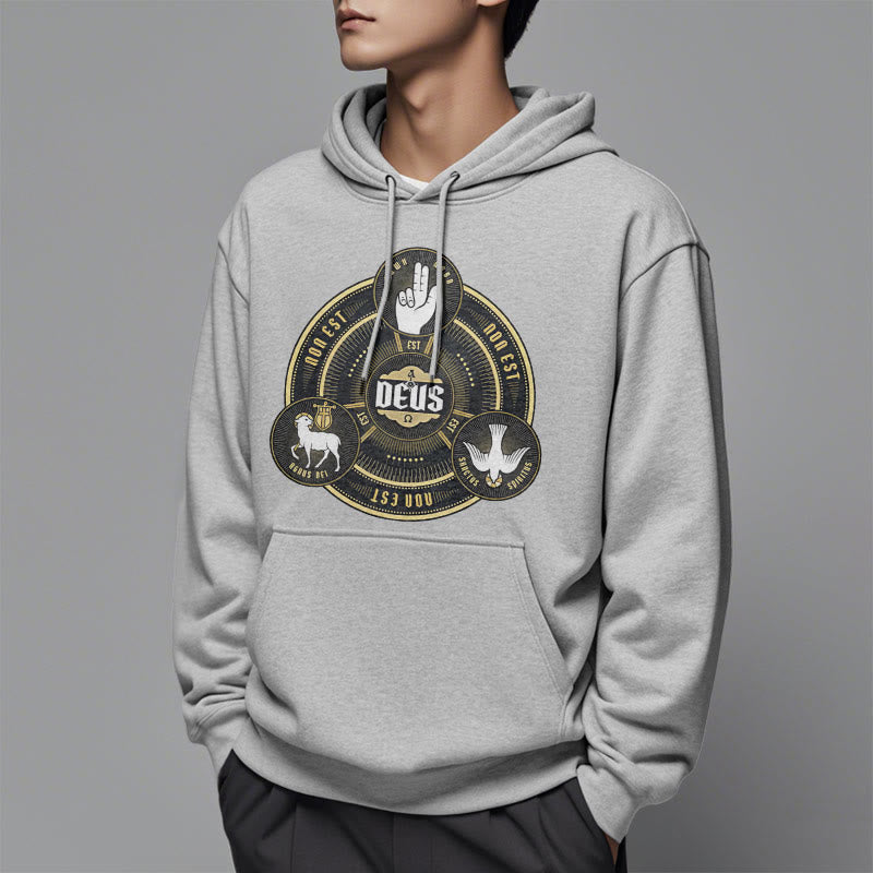Classic Style Holy Trinity Deus Emblem Fleece Lined Polyester Hoodie