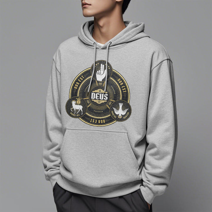 Classic Style Holy Trinity Deus Emblem Fleece Lined Polyester Hoodie