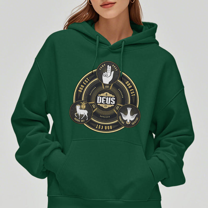Classic Style Holy Trinity Deus Emblem Fleece Lined Polyester Hoodie
