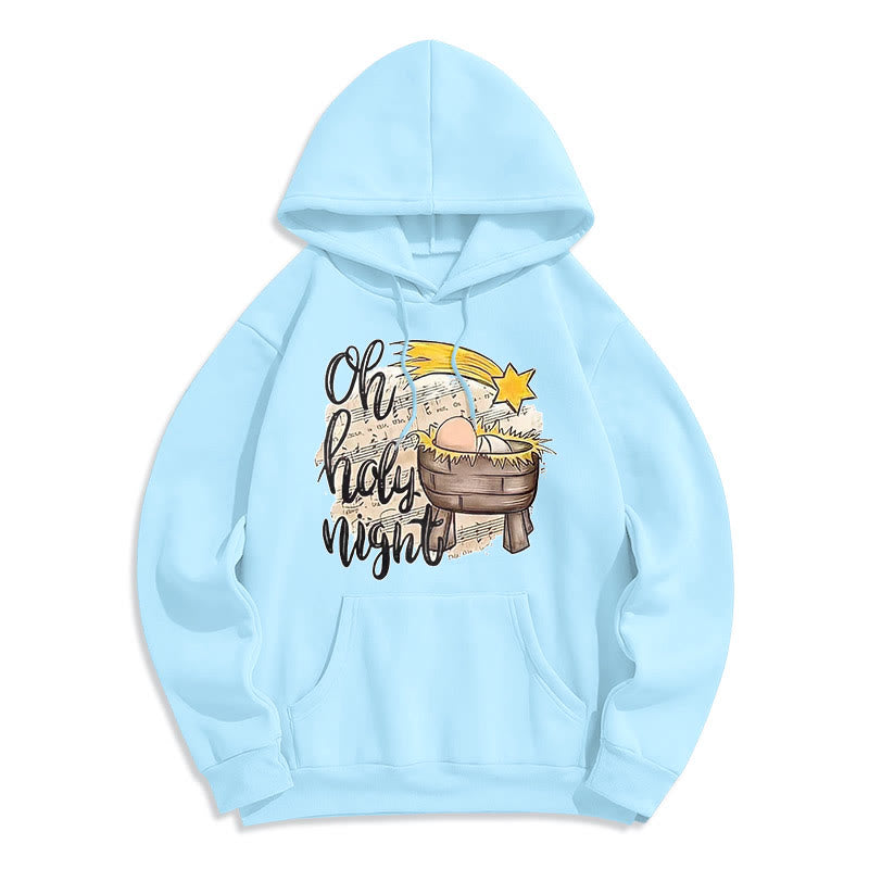 Christianartworkshop Colored Style Holy Night Cradle Nativity Scene Fleece Lined Polyester Hoodie - Blue - 2XL - image 0