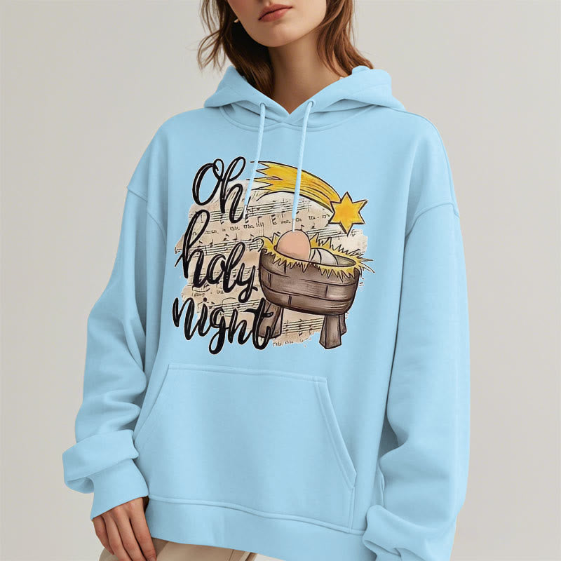 Christianartworkshop Colored Style Holy Night Cradle Nativity Scene Fleece Lined Polyester Hoodie - image 1