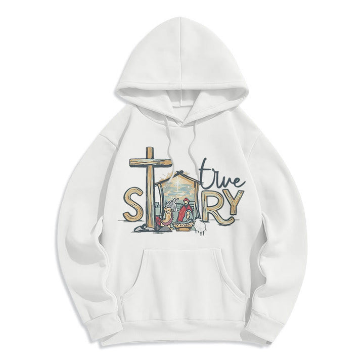 Christianartworkshop Modern Style True Story Nativity Scene Fleece Lined Polyester Hoodie - White - 2XL - image 5