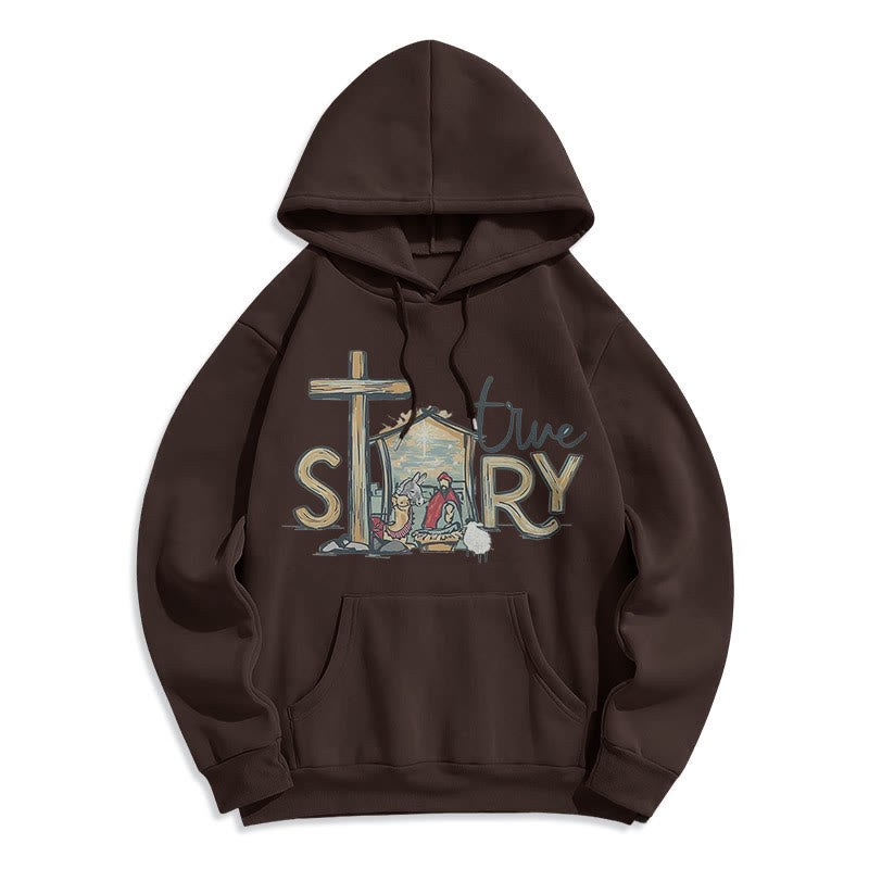 Christianartworkshop Modern Style True Story Nativity Scene Fleece Lined Polyester Hoodie - Brown - 2XL - image 20
