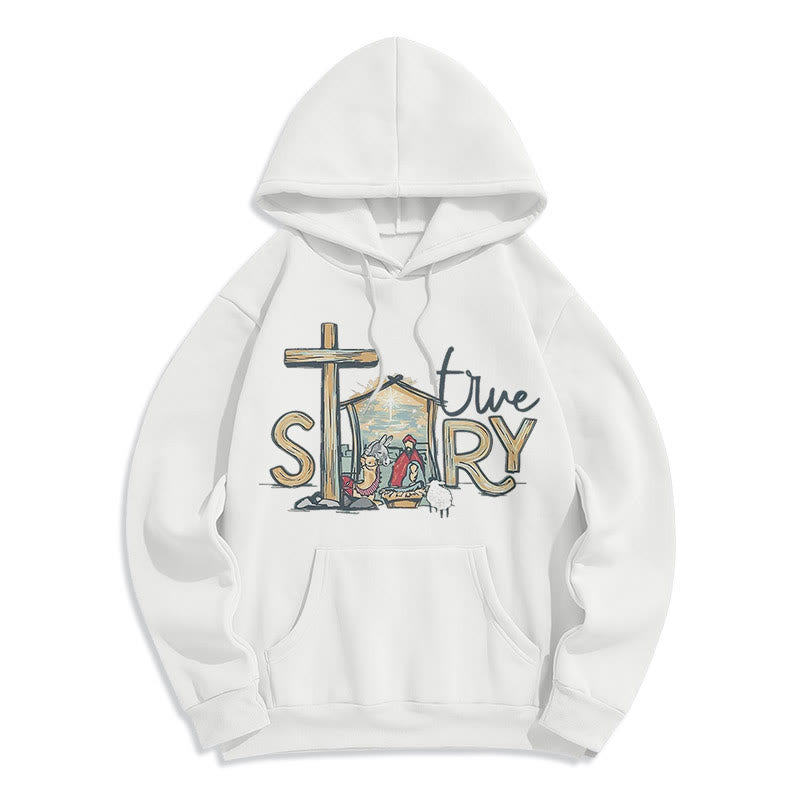 Christianartworkshop Modern Style True Story Nativity Scene Fleece Lined Polyester Hoodie - White - 2XL - image 5