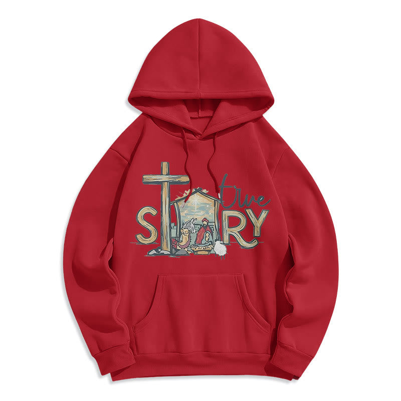 Christianartworkshop Modern Style True Story Nativity Scene Fleece Lined Polyester Hoodie - Red - 2XL - image 35