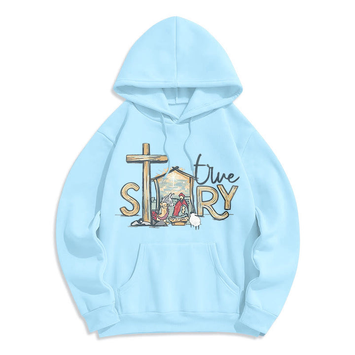 Christianartworkshop Modern Style True Story Nativity Scene Fleece Lined Polyester Hoodie - Blue - 2XL - image 0
