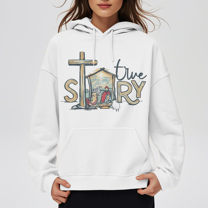 Christianartworkshop Modern Style True Story Nativity Scene Fleece Lined Polyester Hoodie - image 7