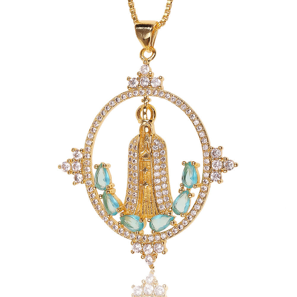 Modern Style Our Lady of Fatima Inlaided Devine Blessing Necklace - image 4