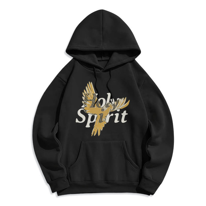 Classic Style Holy Spirit Flying Dove Fleece Lined Polyester Hoodie - Black - 2XL - image 0