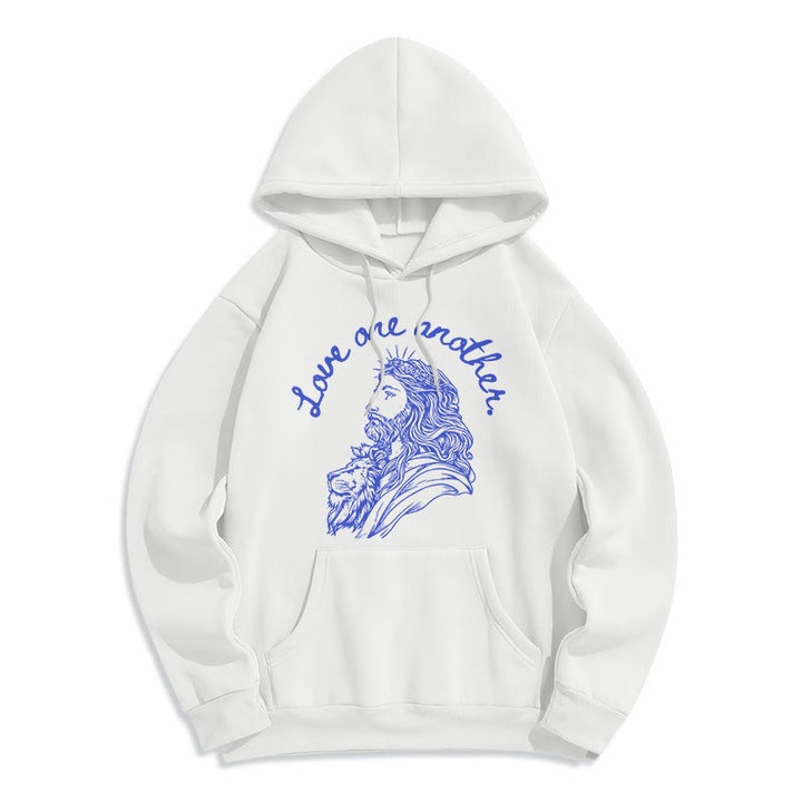 Christianartworkshop Classic Style Love One Another Jesus Fleece Lined Polyester Hoodie - White - 2XL - image 0