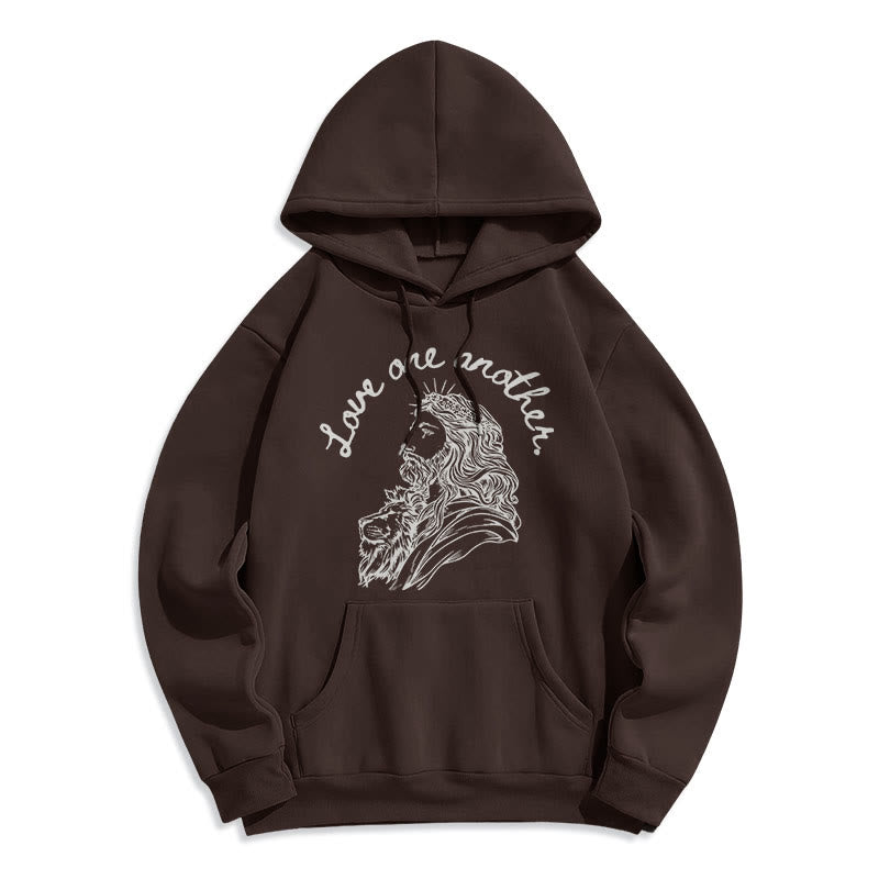 Christianartworkshop Classic Style Love One Another Jesus Fleece Lined Polyester Hoodie - Brown - 2XL - image 15