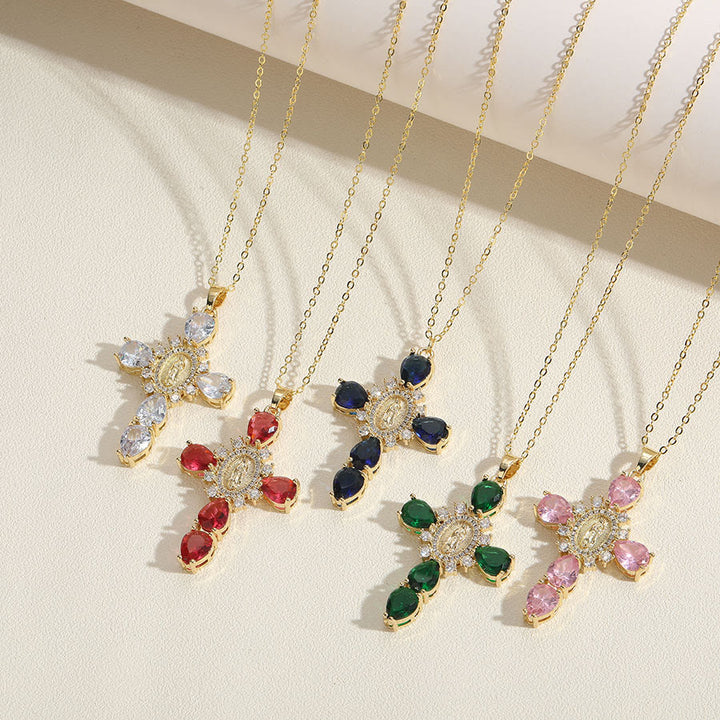 Modern Style Our Lady of Guadalupe Cross Zircon Pendants Necklace - image 7