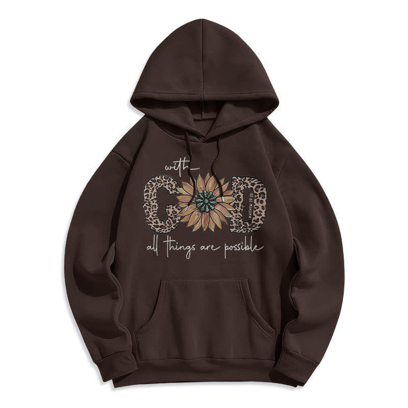 Quotation Style With God All Things Are Possible Fleece Lined Polyester Hoodie - Brown - 2XL - image 20