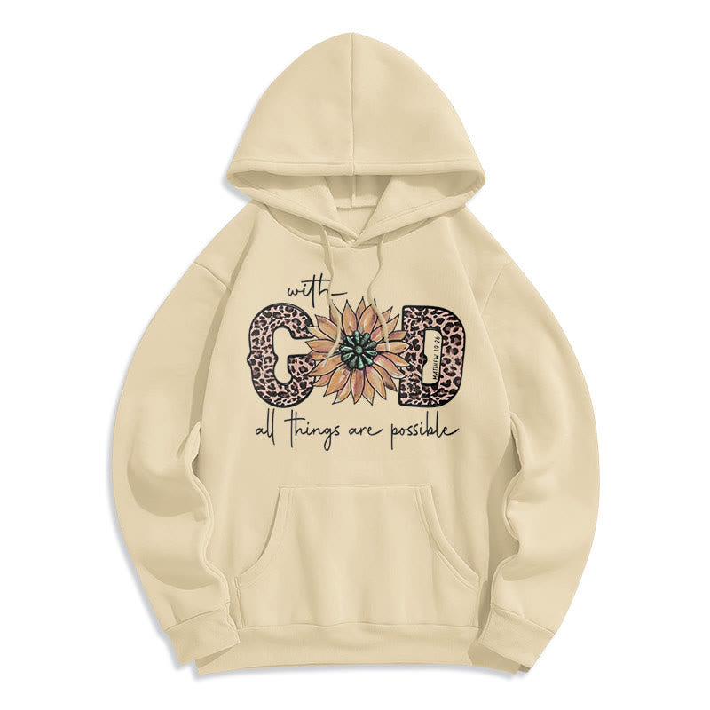 Quotation Style With God All Things Are Possible Fleece Lined Polyester Hoodie - Beige - 2XL - image 15