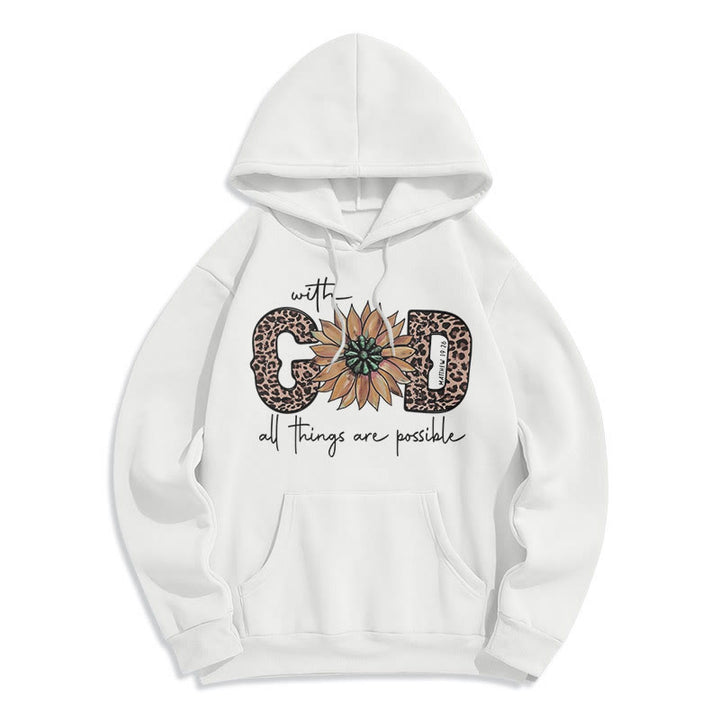 Quotation Style With God All Things Are Possible Fleece Lined Polyester Hoodie - White - 2XL - image 5