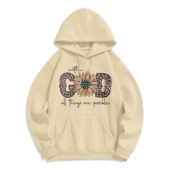 Quotation Style With God All Things Are Possible Fleece Lined Polyester Hoodie - Beige - 2XL - image 15
