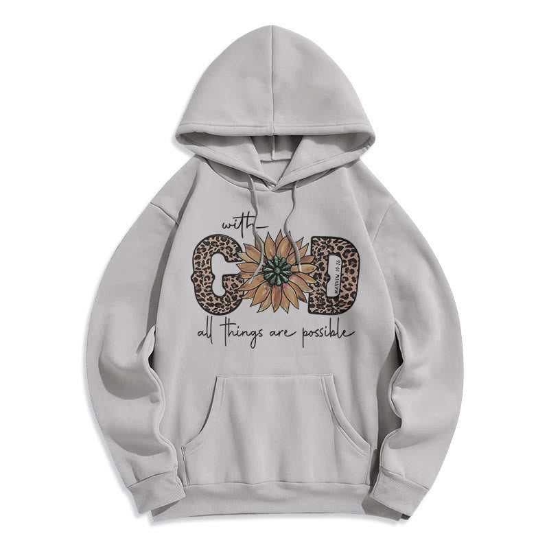 Quotation Style With God All Things Are Possible Fleece Lined Polyester Hoodie - Grey - 2XL - image 0